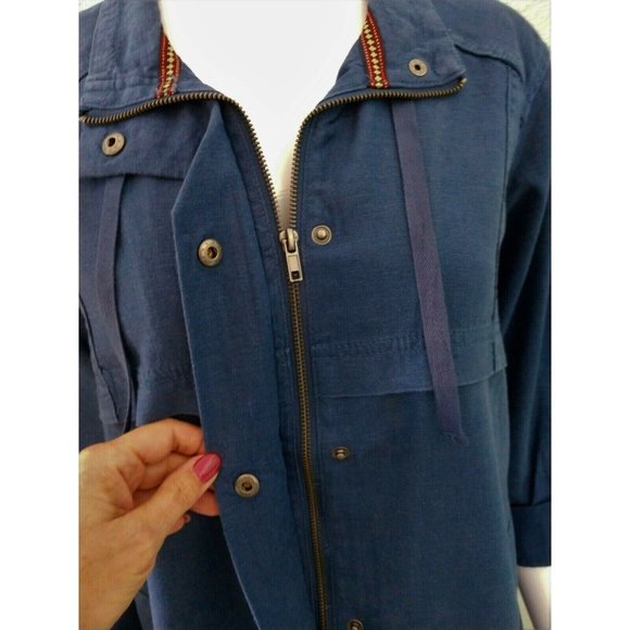 NWT Style & Co Women's M Blue Linen Blend Jacket Top Zip-Up Roll Tab Long Sleeve - Picture 8 of 8